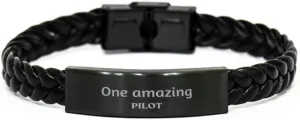 Pilot Engraved Braided Leather Bracelet - Perfect Idea Gifts for Aviation Enthusiast, Confidence Booster for Holidays and Graduation