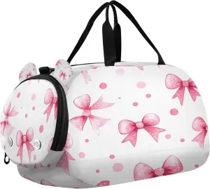 Pink Bows Youth Sports & Travel Duffle Bag with Shoe Compartment,Waterproof Gym Bag for Girls and Boys (Overnight Essentials Organizer)