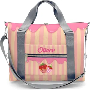Pink Drips Sweet Strawberry Personalized Kids Duffel Swim Bag for Boys,Customized Swim Duffle Bag for Boys Man Kids Gifts