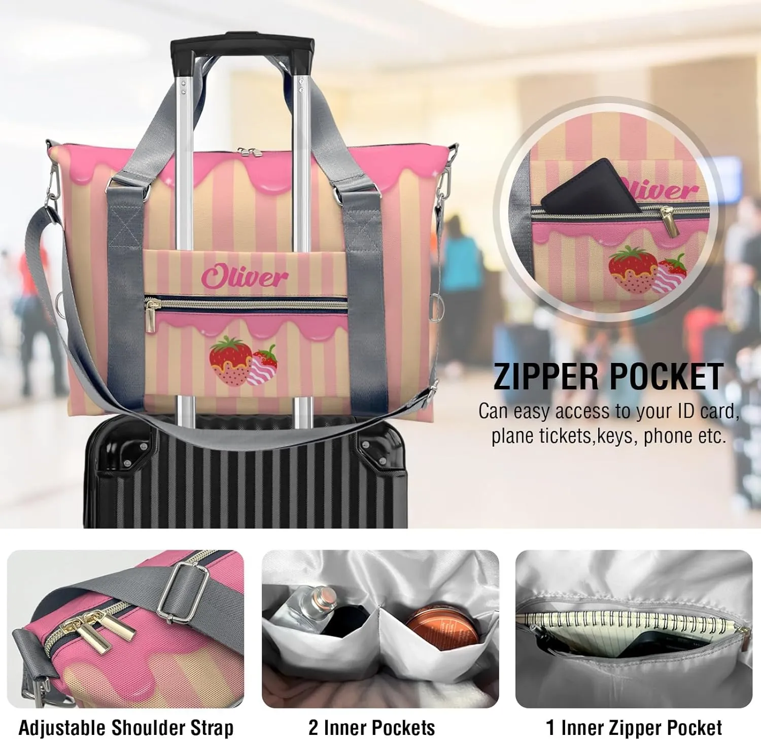 Pink Drips Sweet Strawberry Personalized Kids Duffel Swim Bag for Boys,Customized Swim Duffle Bag for Boys Man Kids Gifts