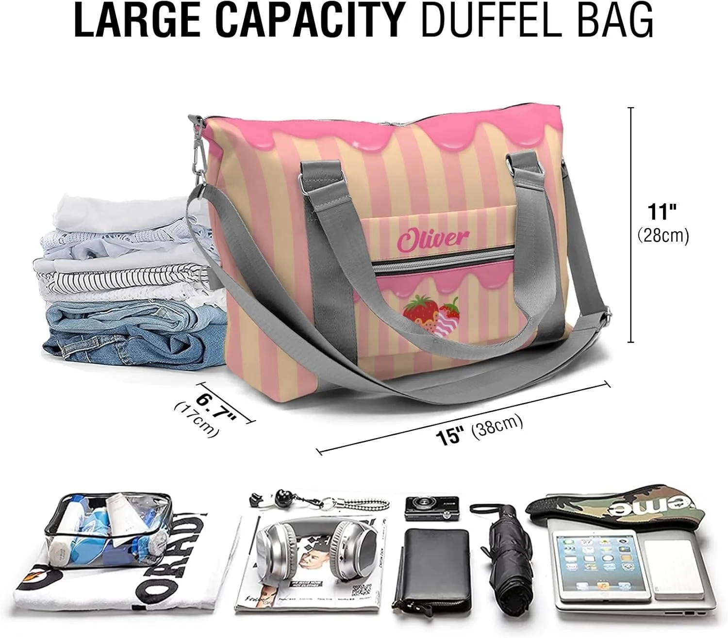 Pink Drips Sweet Strawberry Personalized Kids Duffel Swim Bag for Boys,Customized Swim Duffle Bag for Boys Man Kids Gifts