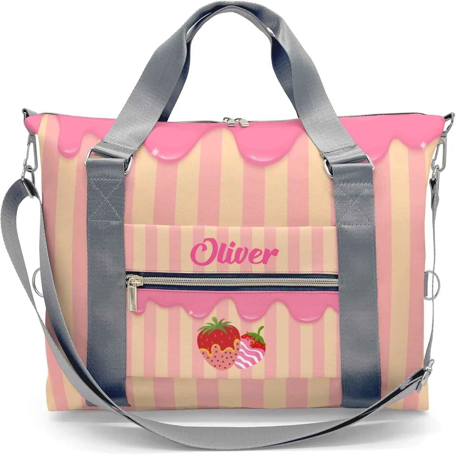 Pink Drips Sweet Strawberry Personalized Kids Duffel Swim Bag for Boys,Customized Swim Duffle Bag for Boys Man Kids Gifts