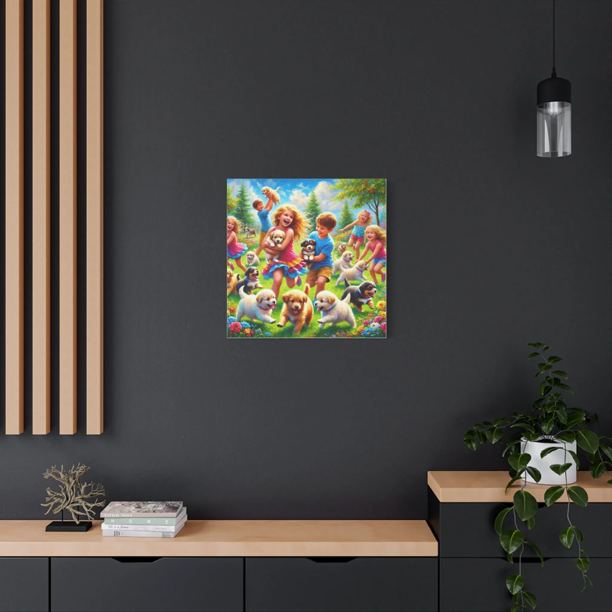 Playful Puppies Canvas Art - Joyful Kids & Dogs Design, Gifts for friends, Gifts for love ones, Home decoration, Office decoration