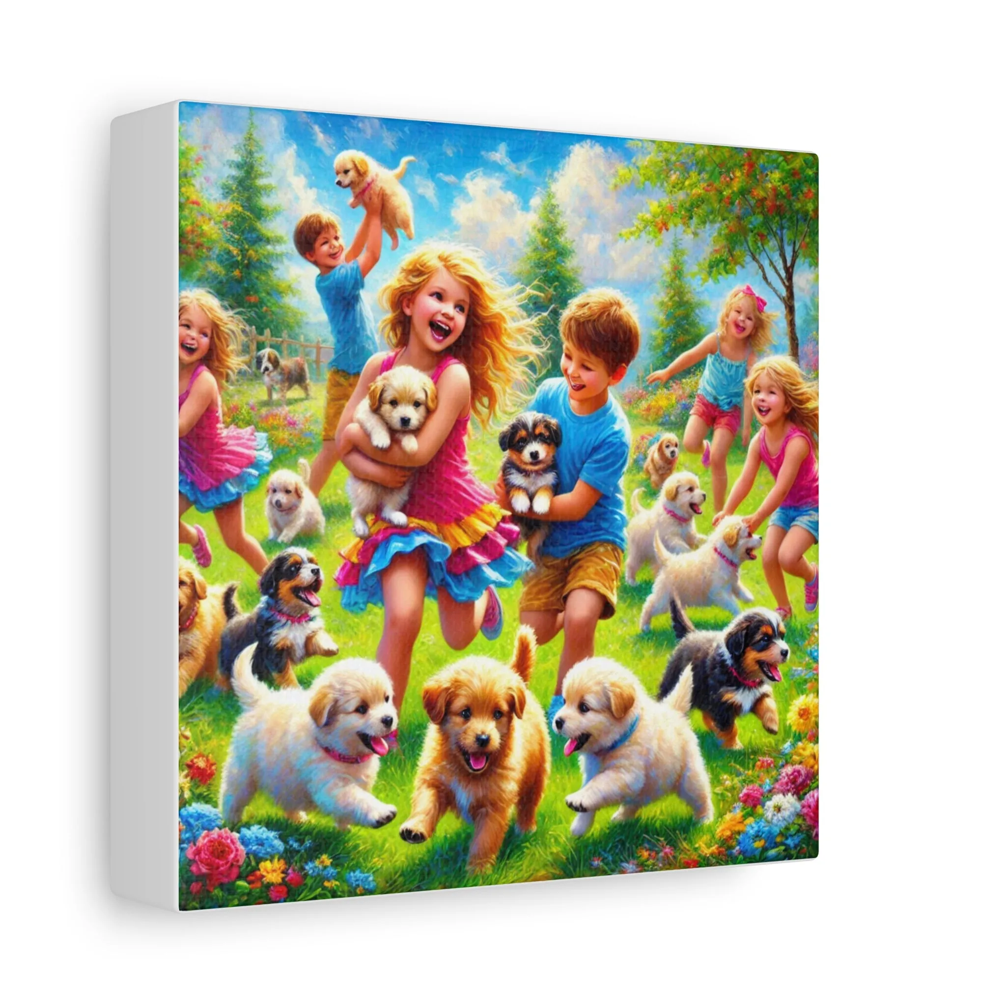 Playful Puppies Canvas Art - Joyful Kids & Dogs Design, Gifts for friends, Gifts for love ones, Home decoration, Office decoration