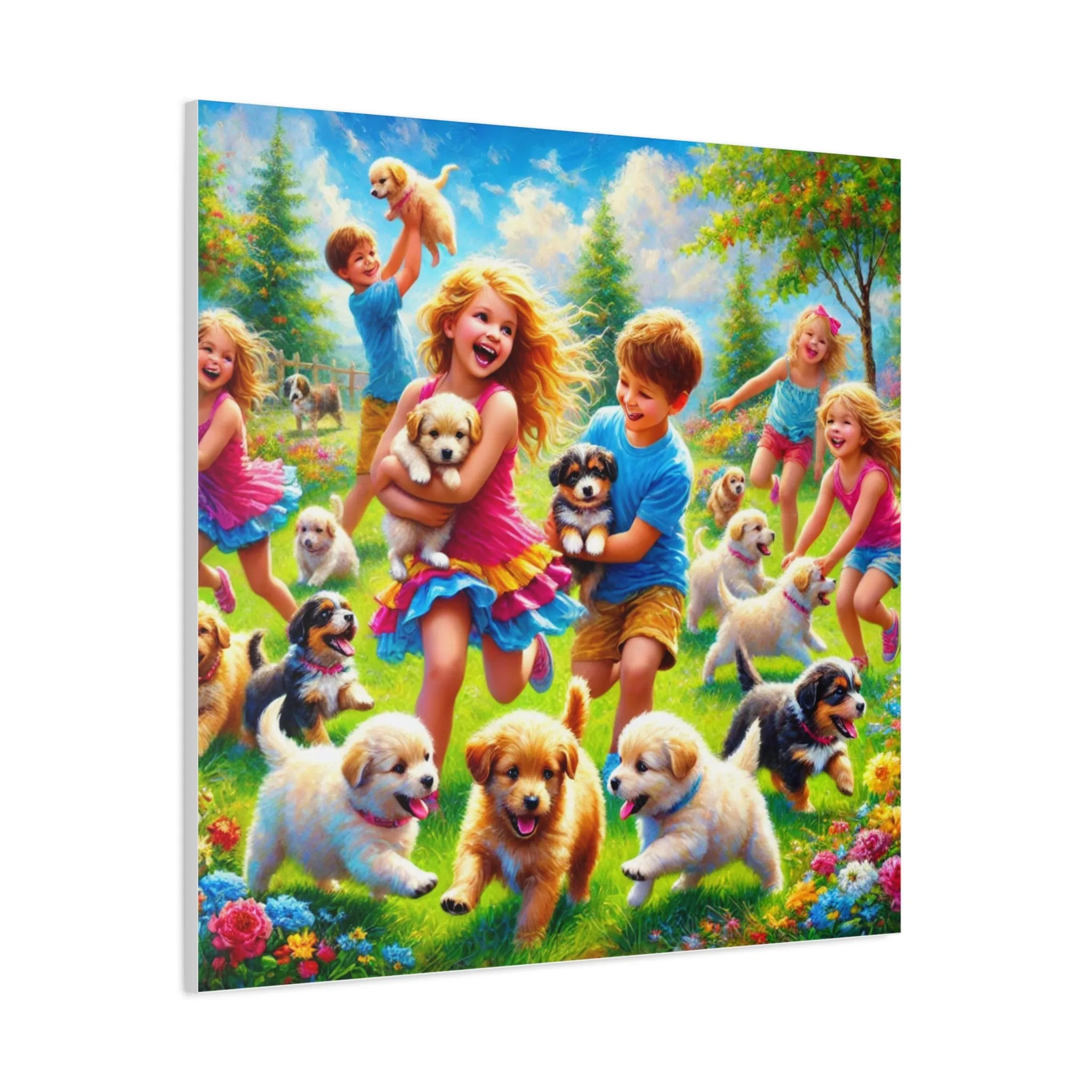 Playful Puppies Canvas Art - Joyful Kids & Dogs Design, Gifts for friends, Gifts for love ones, Home decoration, Office decoration