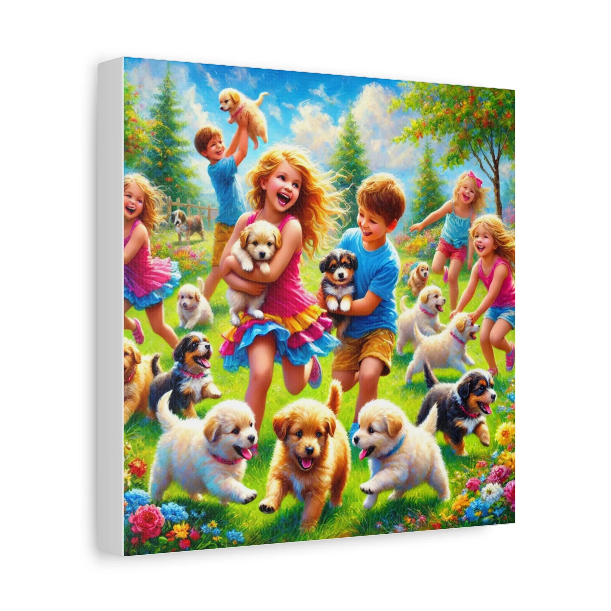 Playful Puppies Canvas Art - Joyful Kids & Dogs Design, Gifts for friends, Gifts for love ones, Home decoration, Office decoration
