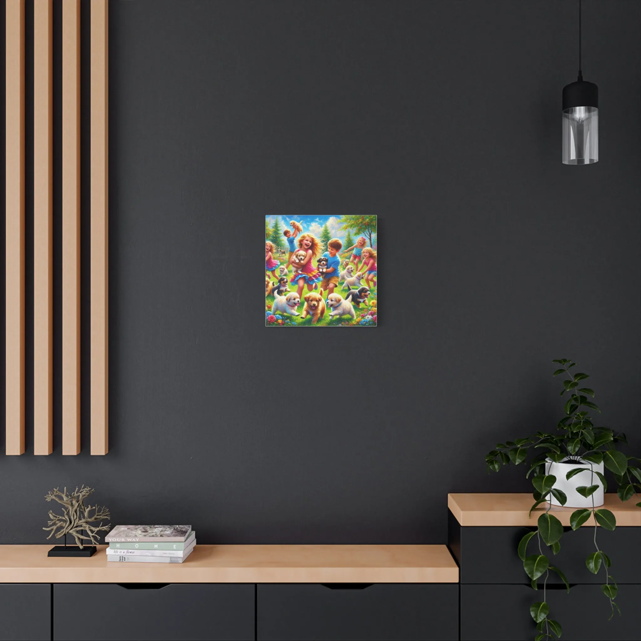 Playful Puppies Canvas Art - Joyful Kids & Dogs Design, Gifts for friends, Gifts for love ones, Home decoration, Office decoration