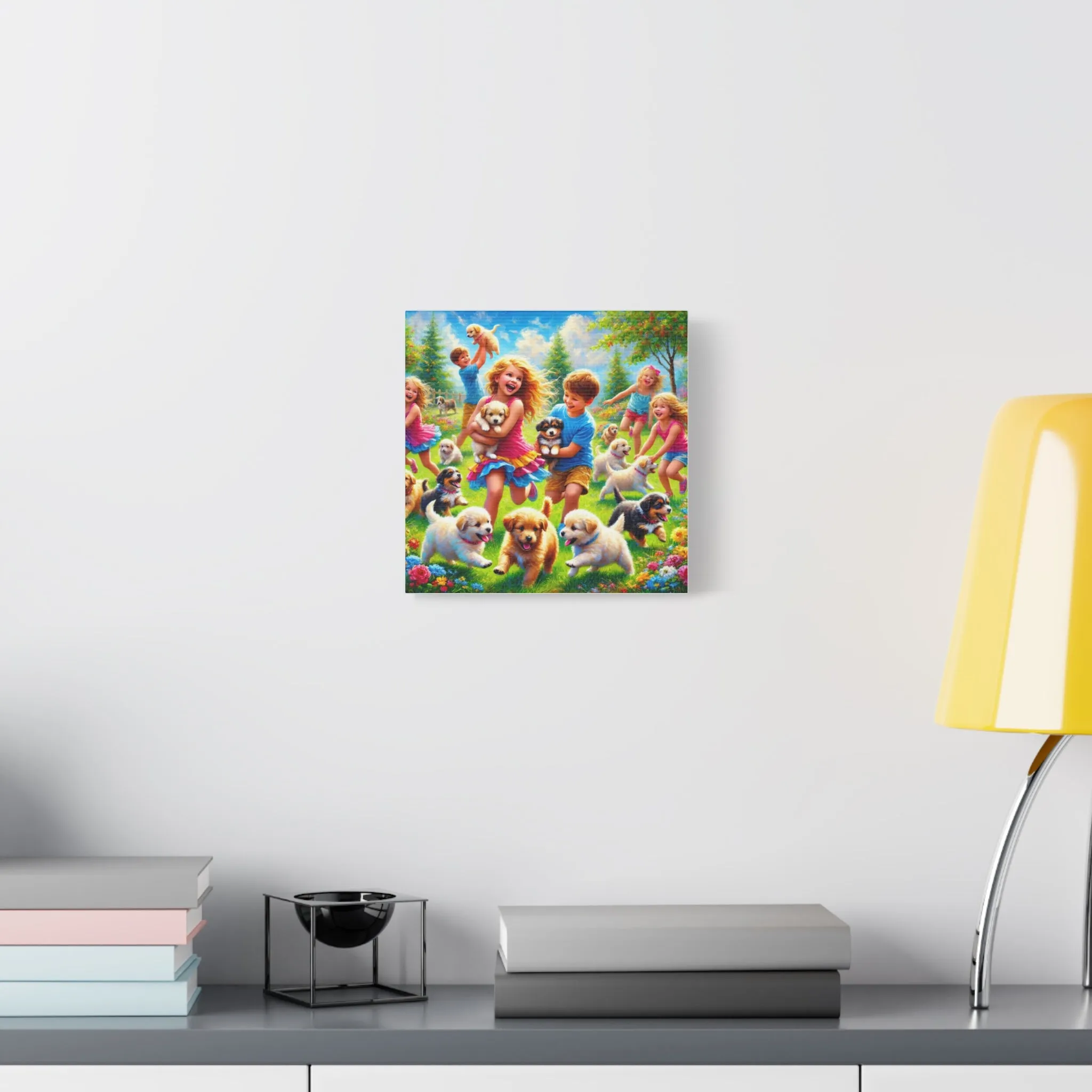 Playful Puppies Canvas Art - Joyful Kids & Dogs Design, Gifts for friends, Gifts for love ones, Home decoration, Office decoration