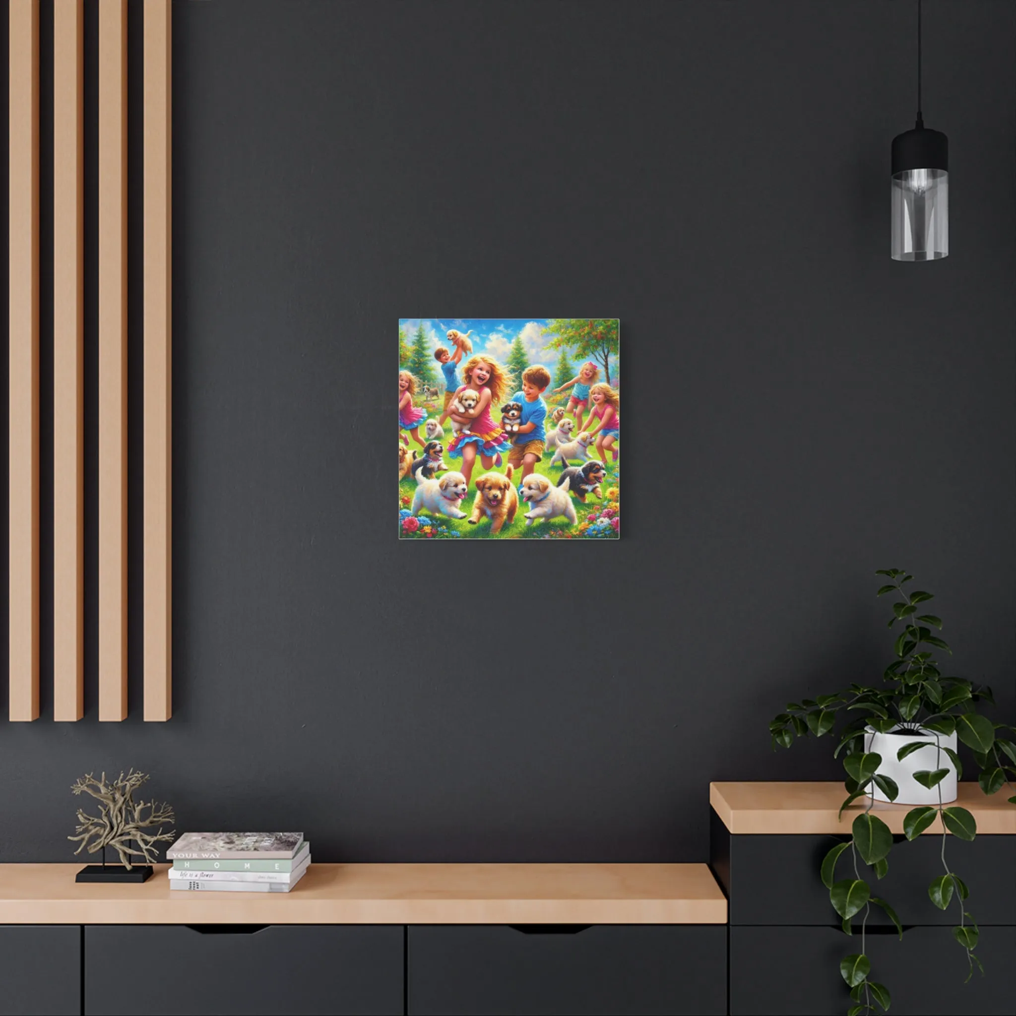 Playful Puppies Canvas Art - Joyful Kids & Dogs Design, Gifts for friends, Gifts for love ones, Home decoration, Office decoration