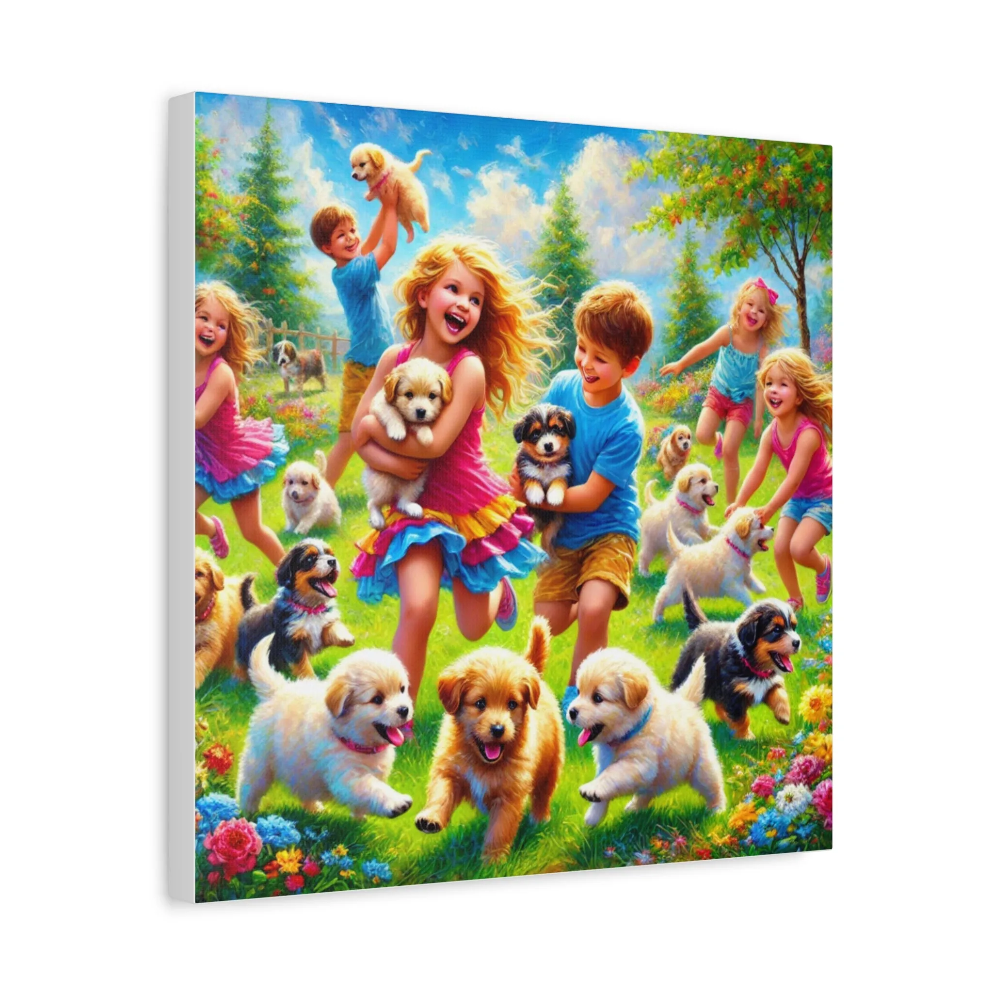 Playful Puppies Canvas Art - Joyful Kids & Dogs Design, Gifts for friends, Gifts for love ones, Home decoration, Office decoration