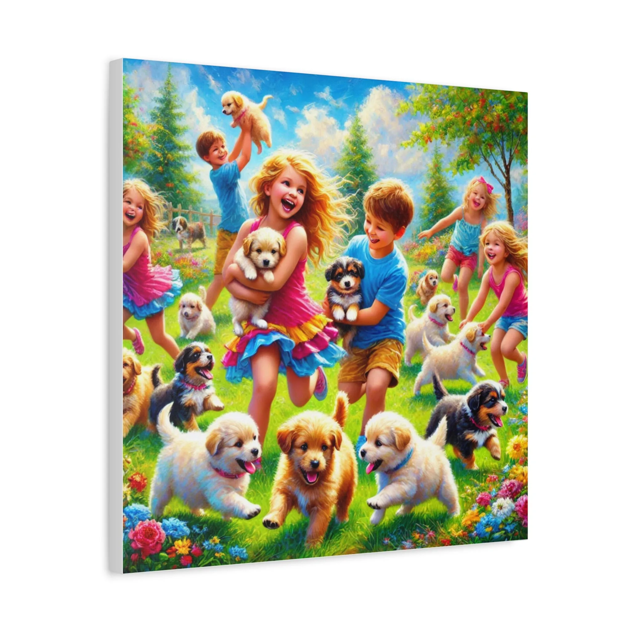 Playful Puppies Canvas Art - Joyful Kids & Dogs Design, Gifts for friends, Gifts for love ones, Home decoration, Office decoration