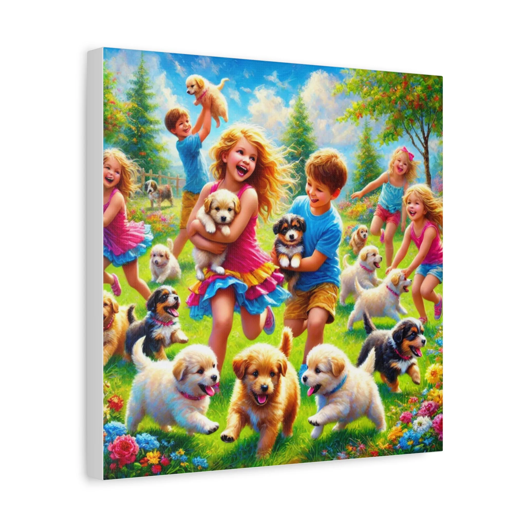Playful Puppies Canvas Art - Joyful Kids & Dogs Design, Gifts for friends, Gifts for love ones, Home decoration, Office decoration