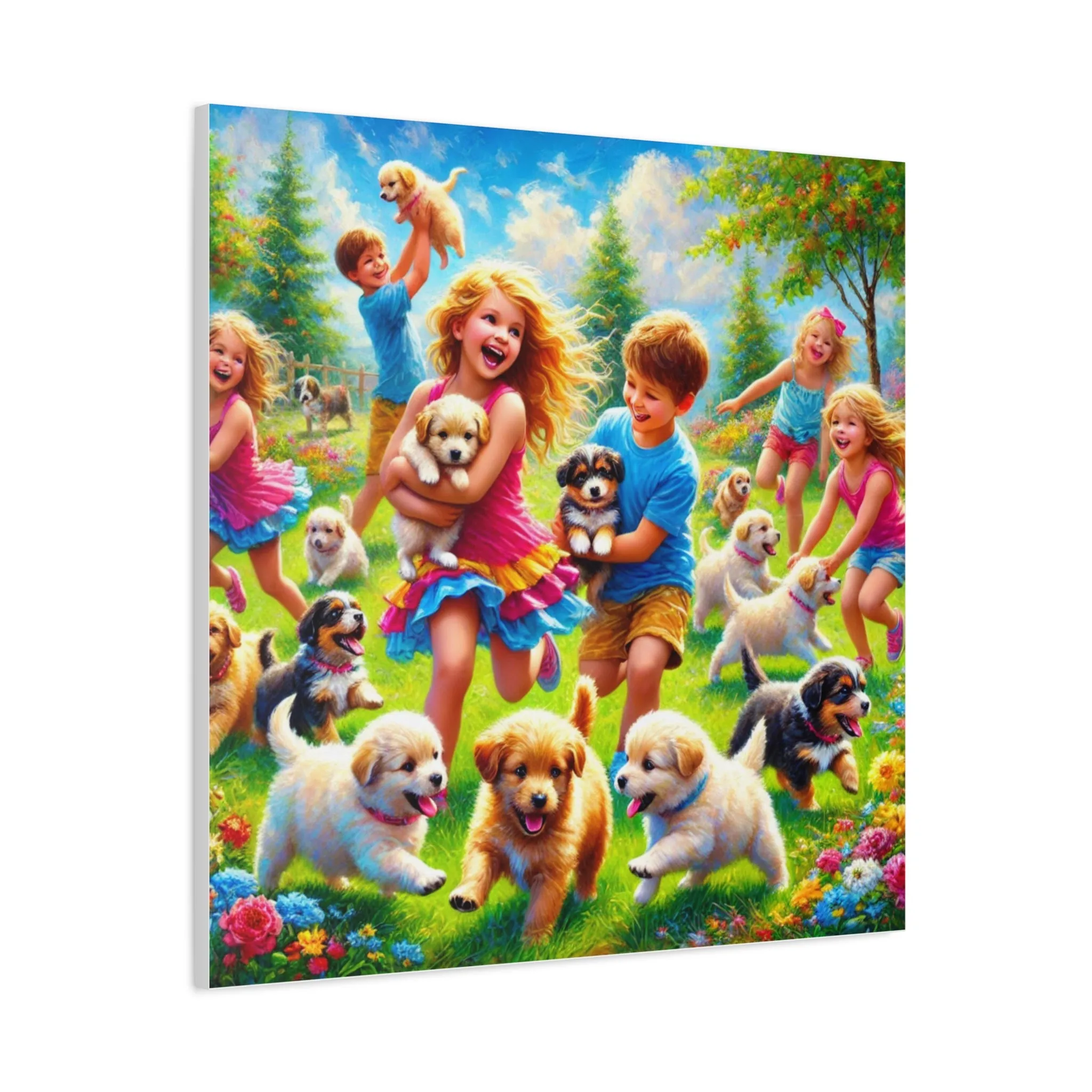 Playful Puppies Canvas Art - Joyful Kids & Dogs Design, Gifts for friends, Gifts for love ones, Home decoration, Office decoration