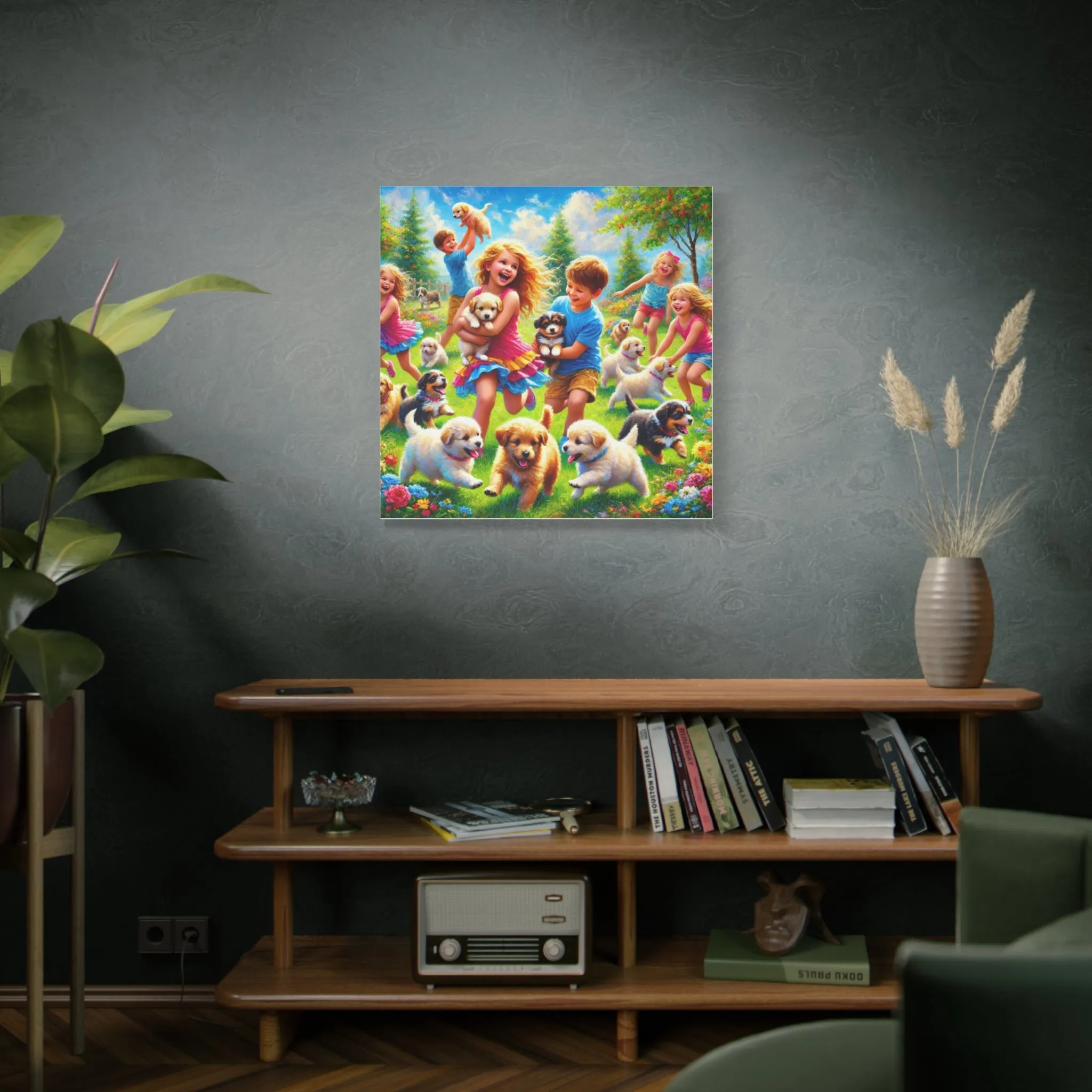 Playful Puppies Canvas Art - Joyful Kids & Dogs Design, Gifts for friends, Gifts for love ones, Home decoration, Office decoration