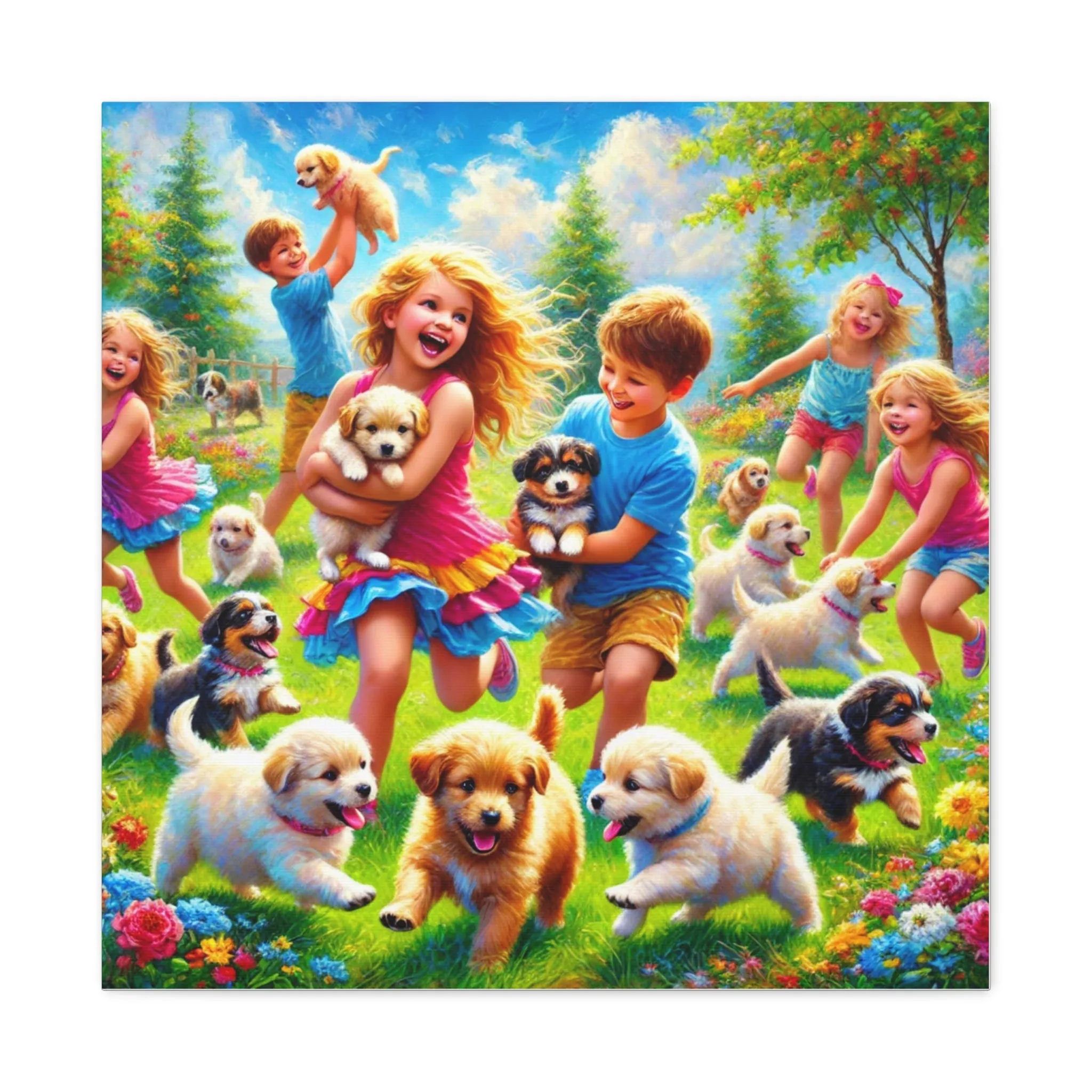 Playful Puppies Canvas Art - Joyful Kids & Dogs Design, Gifts for friends, Gifts for love ones, Home decoration, Office decoration