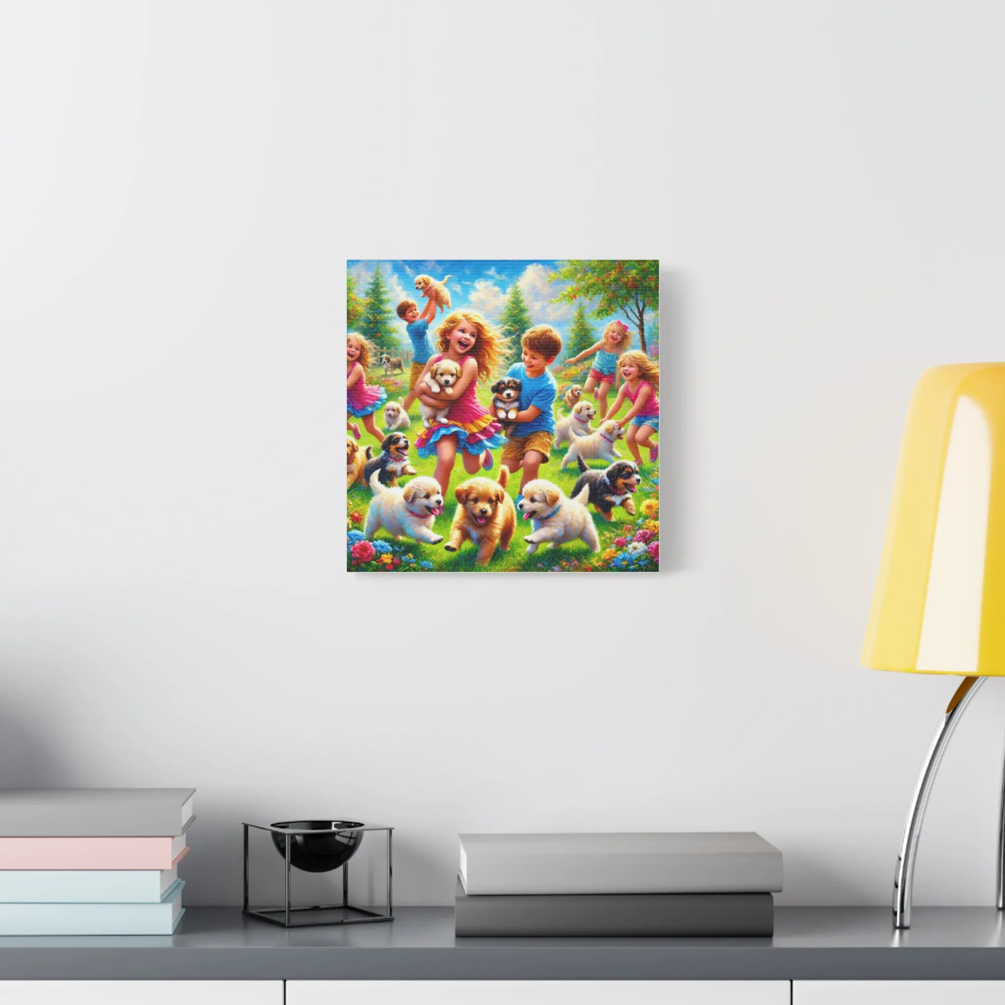 Playful Puppies Canvas Art - Joyful Kids & Dogs Design, Gifts for friends, Gifts for love ones, Home decoration, Office decoration