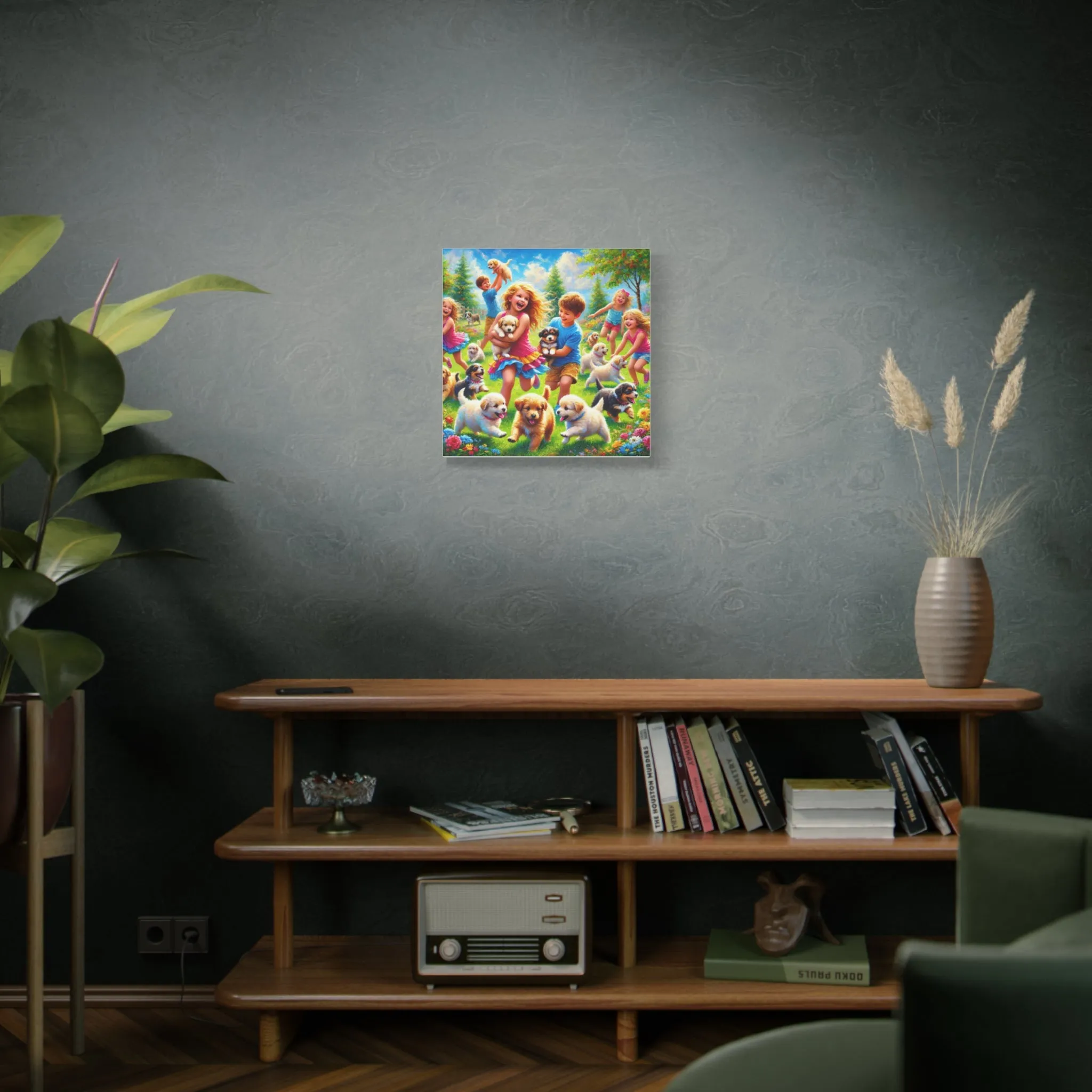 Playful Puppies Canvas Art - Joyful Kids & Dogs Design, Gifts for friends, Gifts for love ones, Home decoration, Office decoration