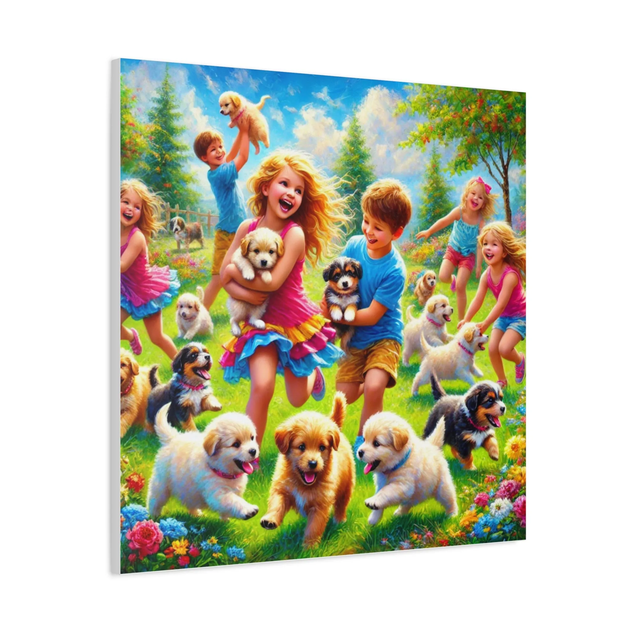 Playful Puppies Canvas Art - Joyful Kids & Dogs Design, Gifts for friends, Gifts for love ones, Home decoration, Office decoration