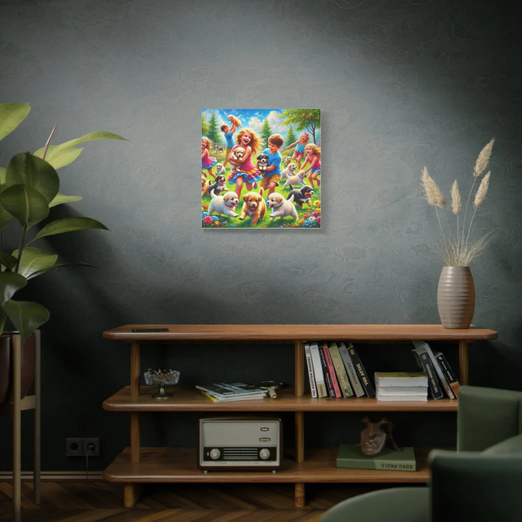 Playful Puppies Canvas Art - Joyful Kids & Dogs Design, Gifts for friends, Gifts for love ones, Home decoration, Office decoration