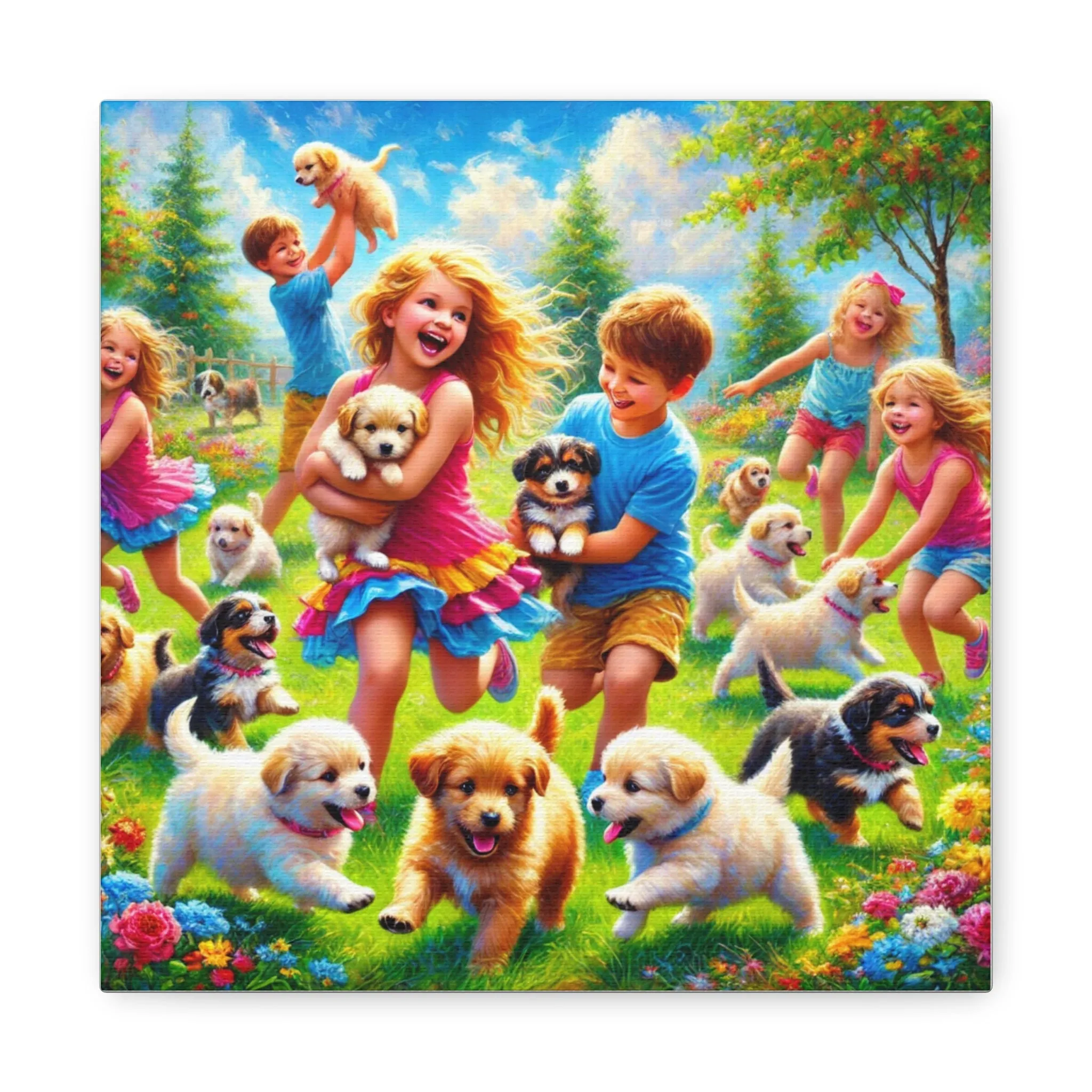 Playful Puppies Canvas Art - Joyful Kids & Dogs Design, Gifts for friends, Gifts for love ones, Home decoration, Office decoration