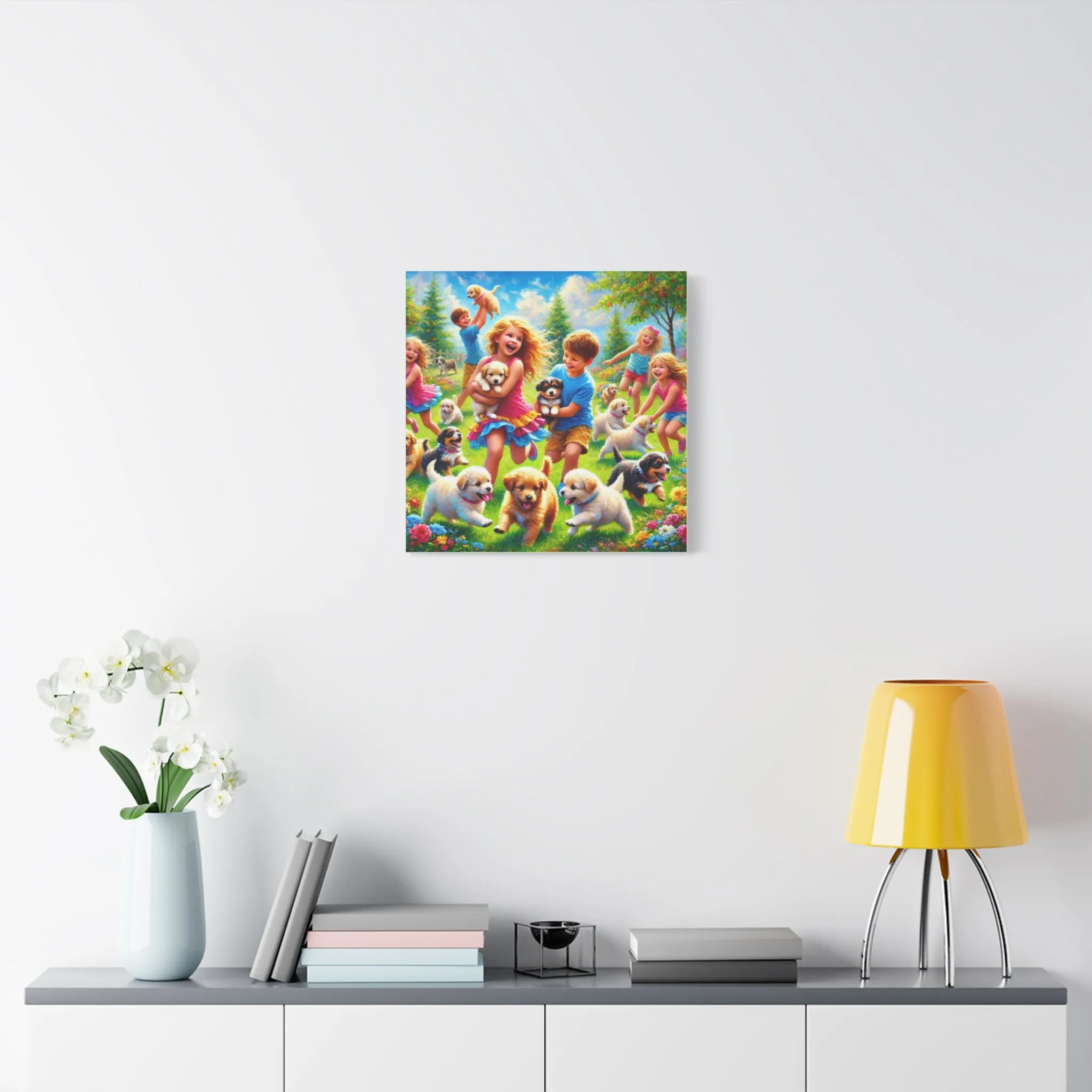 Playful Puppies Canvas Art - Joyful Kids & Dogs Design, Gifts for friends, Gifts for love ones, Home decoration, Office decoration