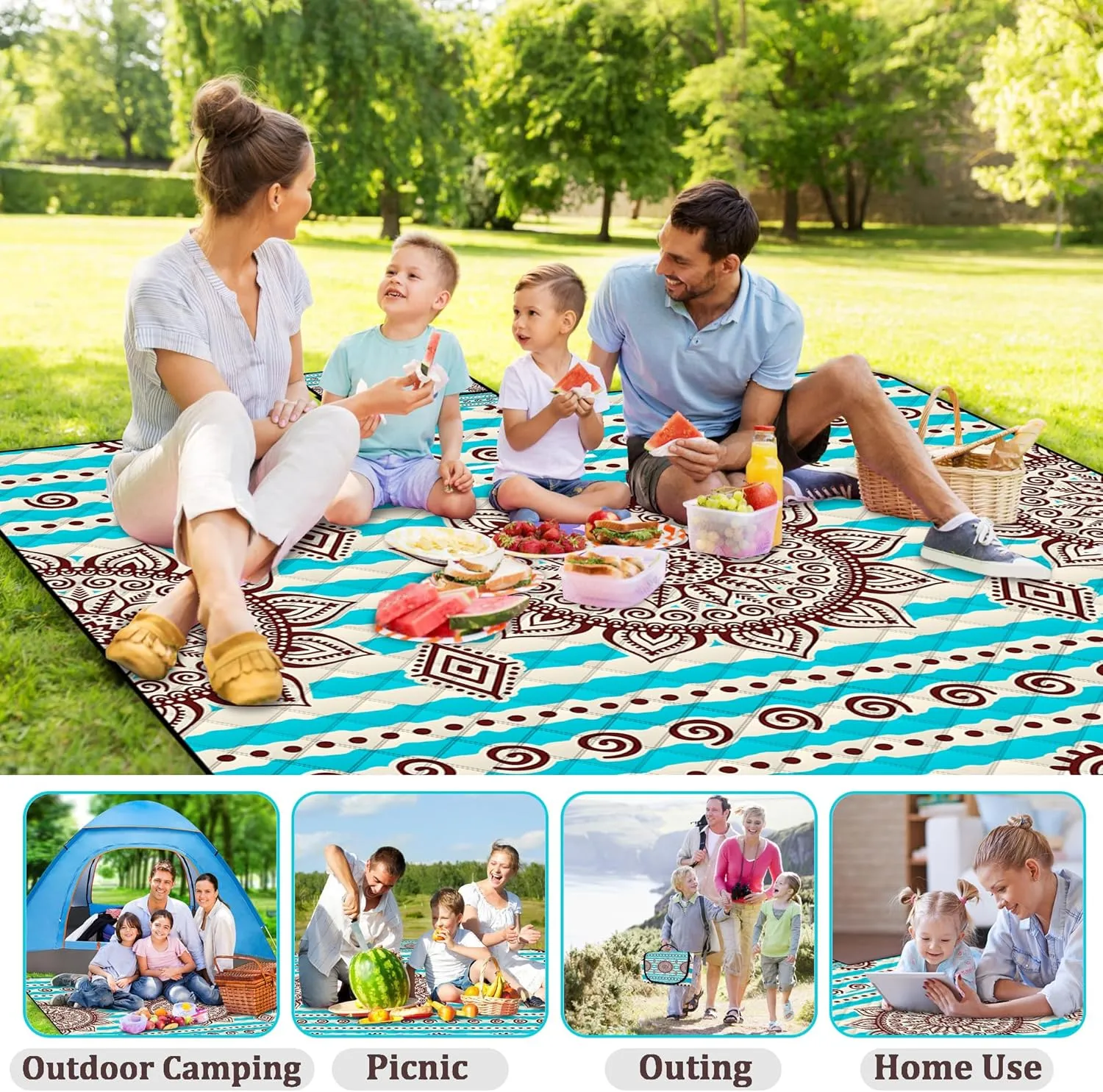 Poedist Extra Large Picnic Blanket Waterproof,80"x 80"Foldable Machine Washable Beach Blanket,Outdoor Blanket for 6-8 Adults,Suitable for Indoor Crawling,Park Beach,Camping,Hiking,Family Travel