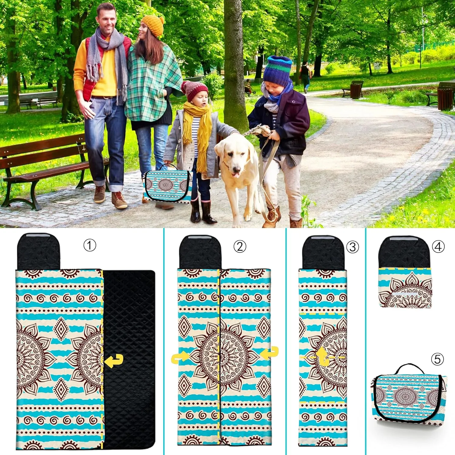 Poedist Extra Large Picnic Blanket Waterproof,80"x 80"Foldable Machine Washable Beach Blanket,Outdoor Blanket for 6-8 Adults,Suitable for Indoor Crawling,Park Beach,Camping,Hiking,Family Travel