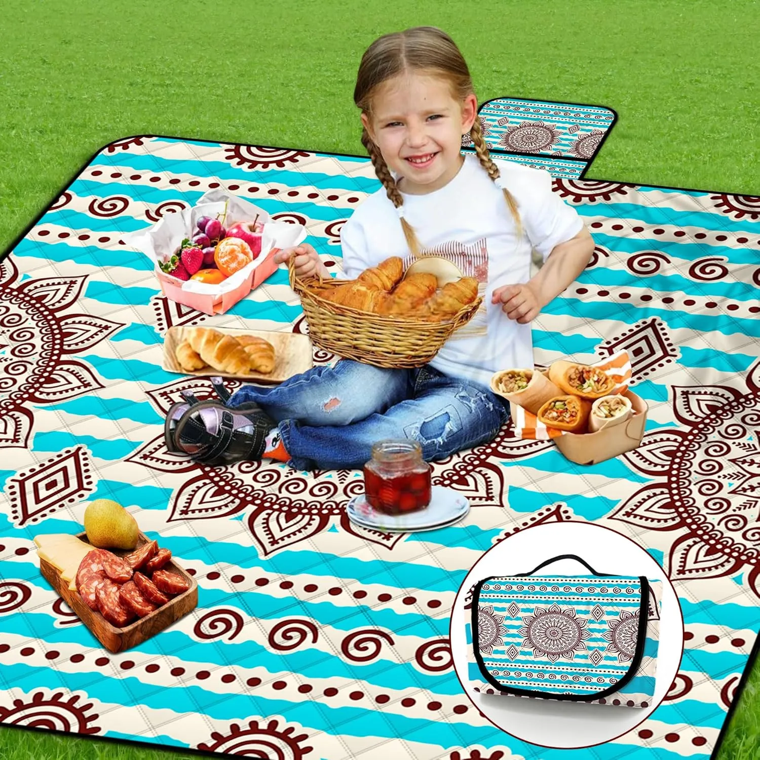 Poedist Extra Large Picnic Blanket Waterproof,80"x 80"Foldable Machine Washable Beach Blanket,Outdoor Blanket for 6-8 Adults,Suitable for Indoor Crawling,Park Beach,Camping,Hiking,Family Travel