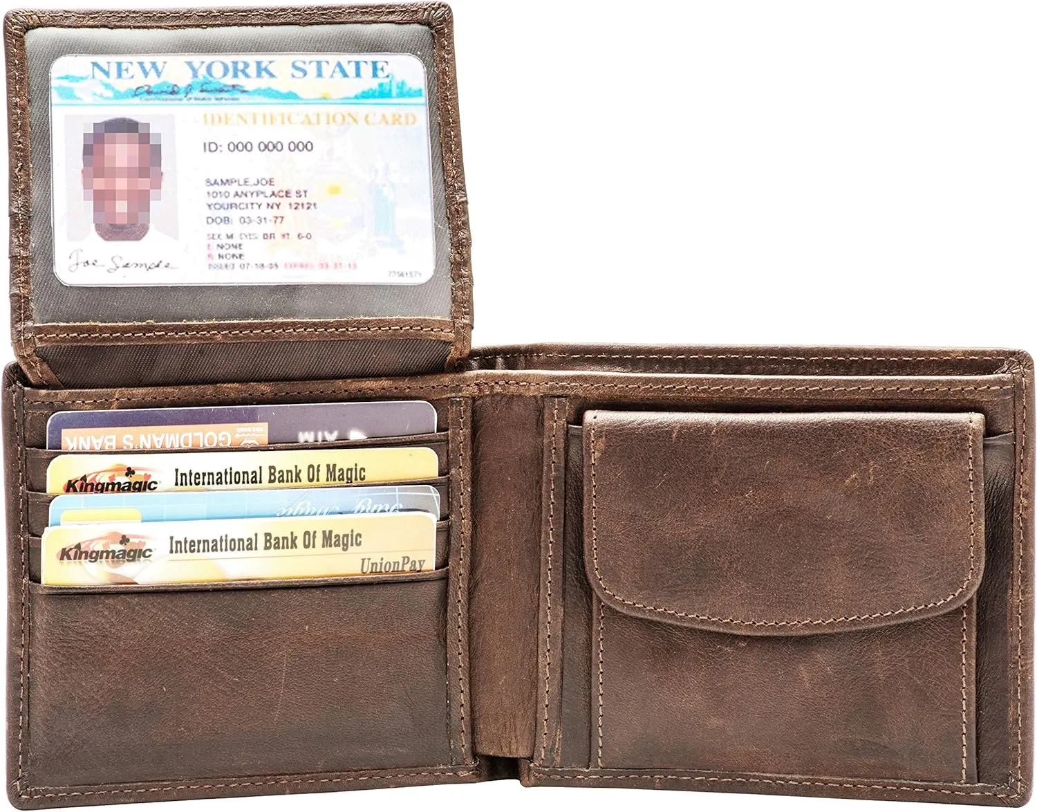 POKOFO RFID Blocking Genuine Leather Bifold Wallet for Men with Zipper and Coin Pocket
