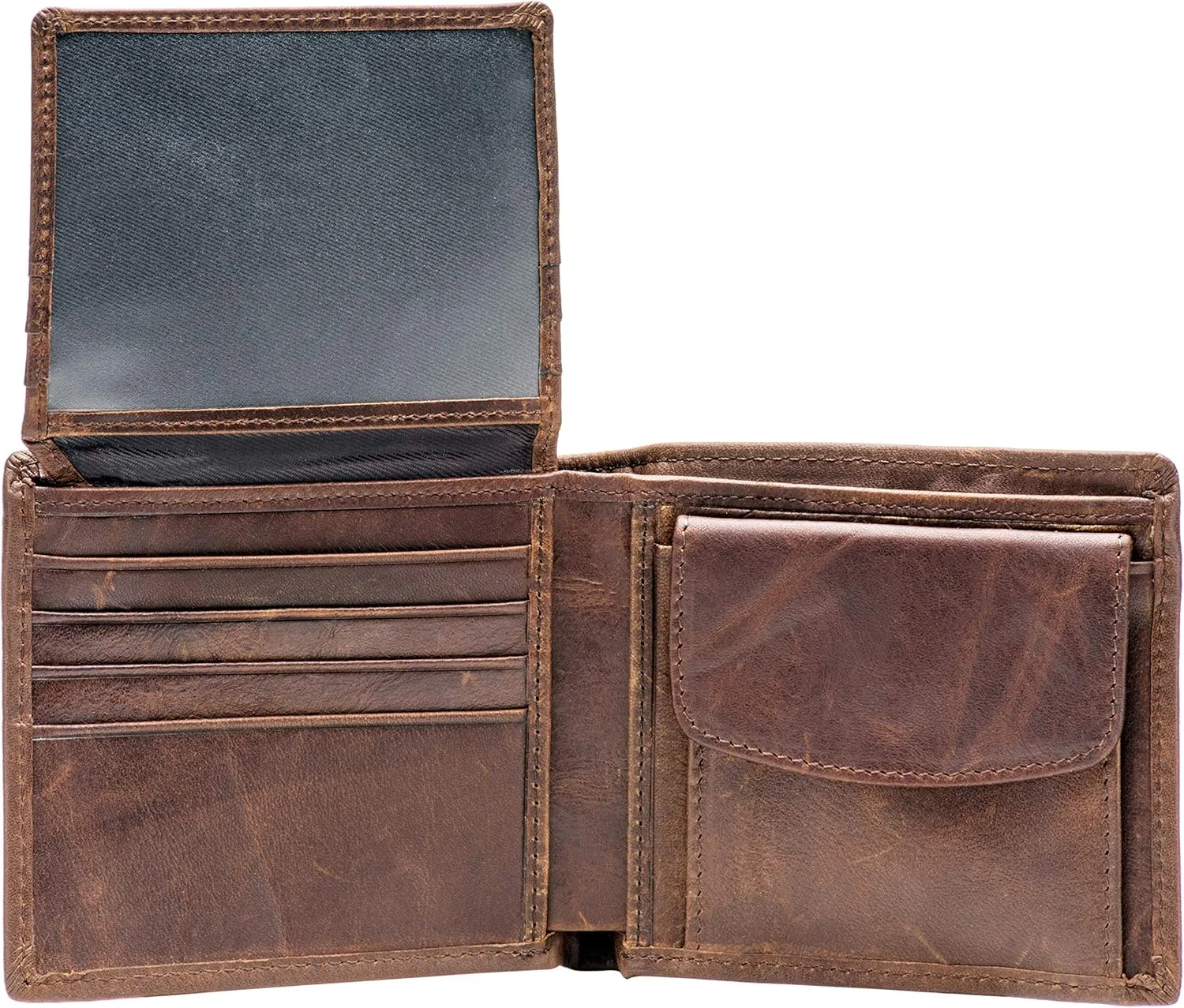 POKOFO RFID Blocking Genuine Leather Bifold Wallet for Men with Zipper and Coin Pocket