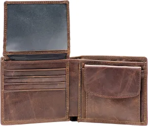 POKOFO RFID Blocking Genuine Leather Bifold Wallet for Men with Zipper and Coin Pocket