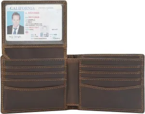 Polare RFID Blocking Cowhide Leather Bifold Wallet For Men with 2 ID Windows