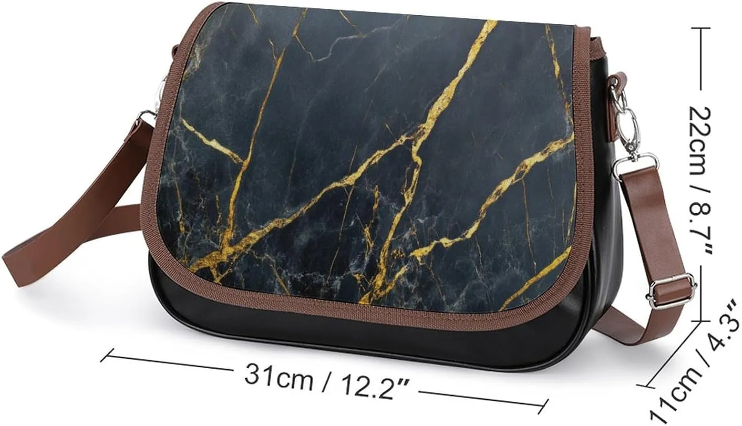 Polished Black Marble with Golden Veins Crossbody Bag Leather Crossbody Bag