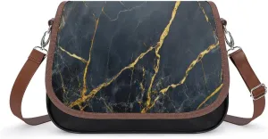 Polished Black Marble with Golden Veins Crossbody Bag Leather Crossbody Bag
