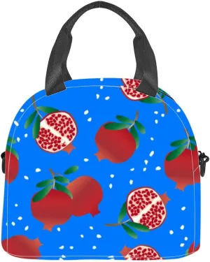 Pomegranates leaves a blue cute fruits textile Insulated Adult Lunch Bag with Shoulder Strap for Women Lightweight Reusable Portable Freezable Lunch Tote Bag for Work Picnic