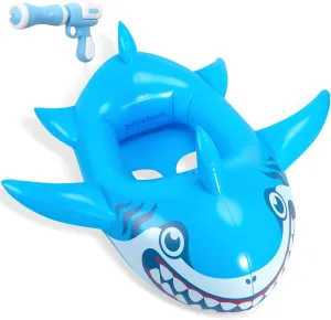 Pool Float Kids with Water Gun - Inflatable Shark Toddler Pool Floaties, Pool Toys for Kids Ages 3-10, Swimming Floats with Water Cannon for Lake Beach Pool Party (Blue Shark)