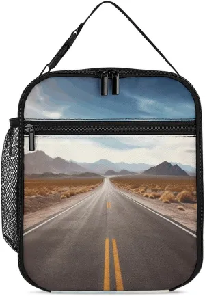 Portable Insulated Meal Bag,Desert Landscape Highway Print Hand-held Insulated And Cold Meal Bag,cross-body Portable Meal Bag