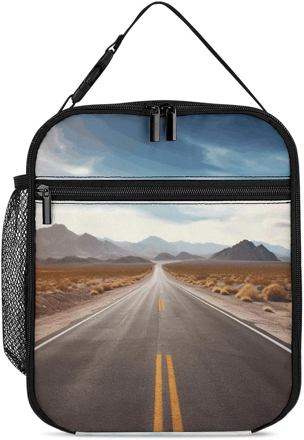 Portable Insulated Meal Bag,Desert Landscape Highway Print Hand-held Insulated And Cold Meal Bag,cross-body Portable Meal Bag