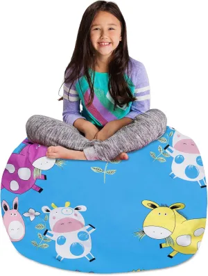 Posh Stuffable Kids Stuffed Animal Storage Bean Bag Chair Cover - Childrens Toy Organizer, Large 38" - Canvas Farm Blue