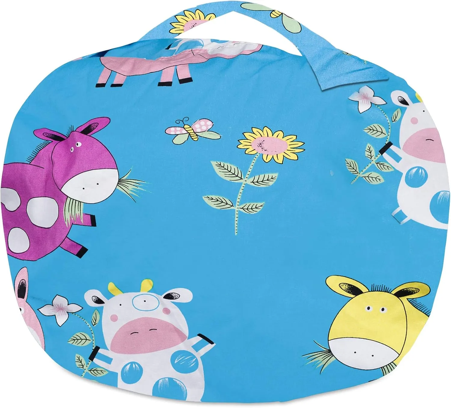 Posh Stuffable Kids Stuffed Animal Storage Bean Bag Chair Cover - Childrens Toy Organizer, Large 38" - Canvas Farm Blue