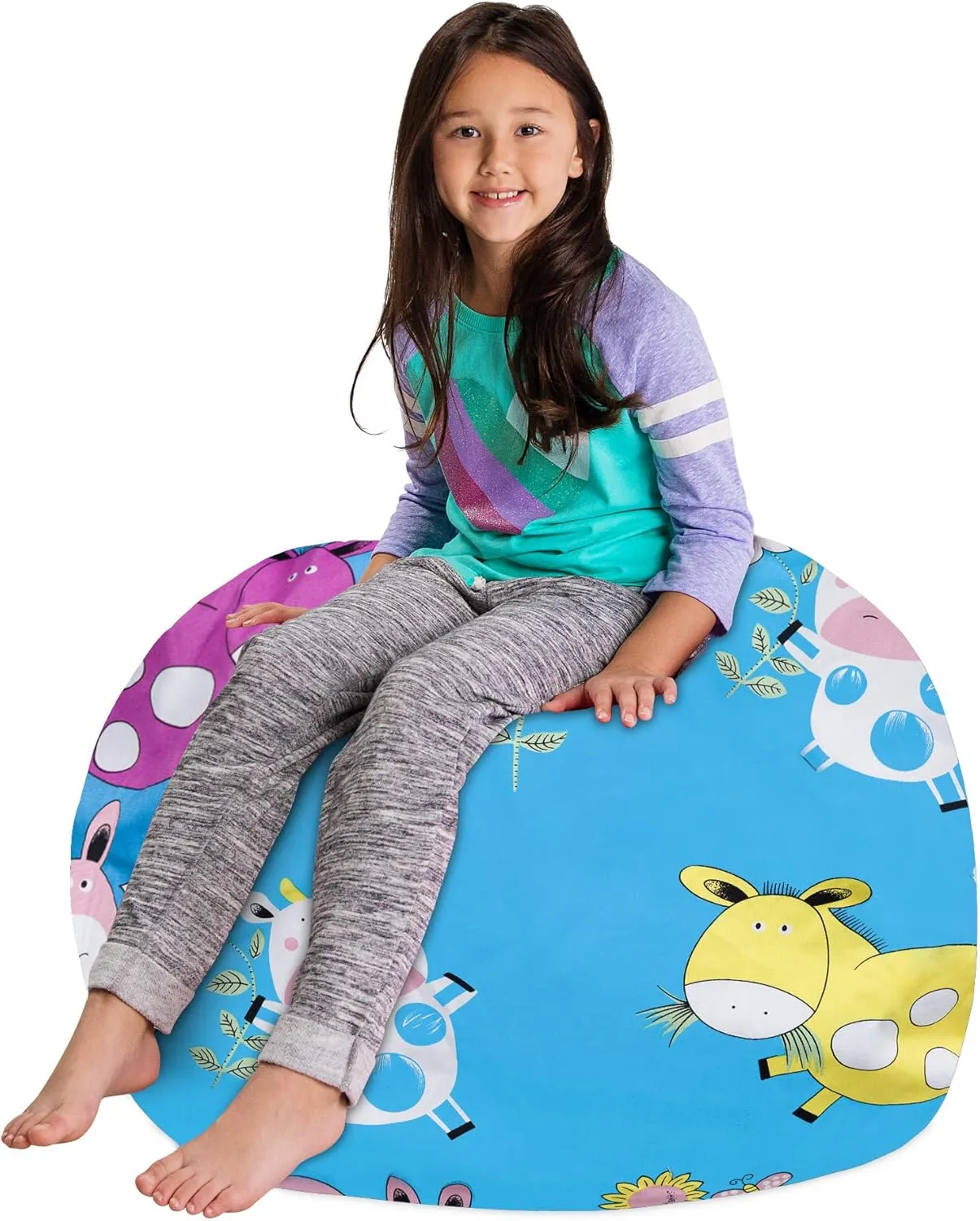 Posh Stuffable Kids Stuffed Animal Storage Bean Bag Chair Cover - Childrens Toy Organizer, Large 38" - Canvas Farm Blue
