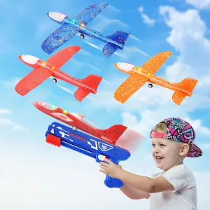 PowerTRC 3 Pack Airplane Launcher Toys, 13.8” LED Catapult Foam Glider Plane Toy for Boys, 2 Flight Modes Outdoor Sport Flying Toys for Kids