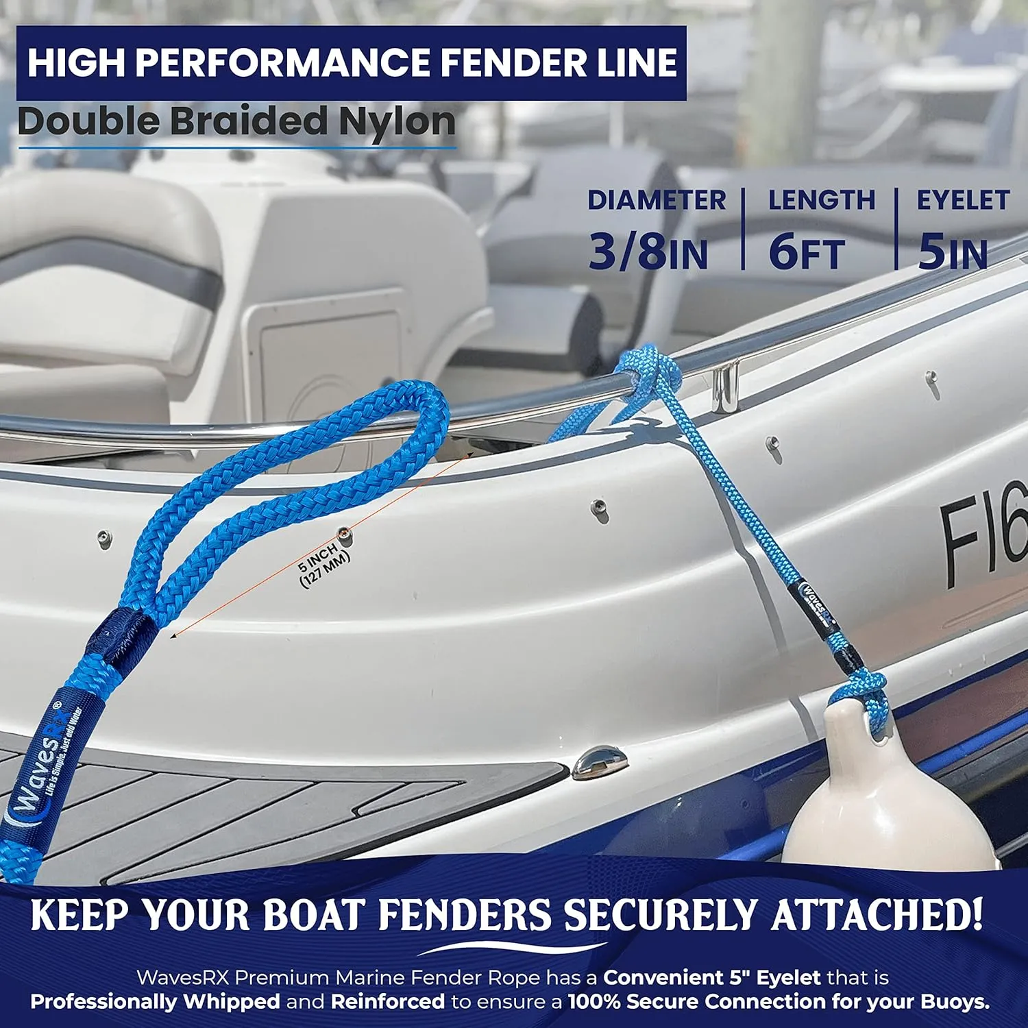 Premium Fender Line - 4 Pack | Double Braided Nylon Boat Lines and Ropes for Docking Buoys & Fenders | Marine Dock Ropes for Boats, Pontoons, Sailboats & PWC with Free Ventilated Storage Bag