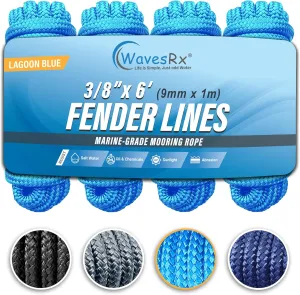Premium Fender Line - 4 Pack | Double Braided Nylon Boat Lines and Ropes for Docking Buoys & Fenders | Marine Dock Ropes for Boats, Pontoons, Sailboats & PWC with Free Ventilated Storage Bag