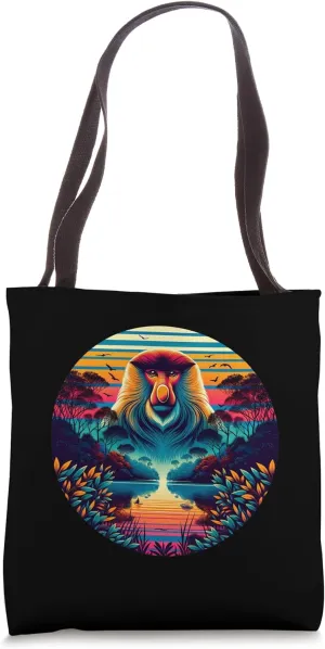Proboscis Monkey Sunset Retro Style Safari Vintage 70s Tote Bag