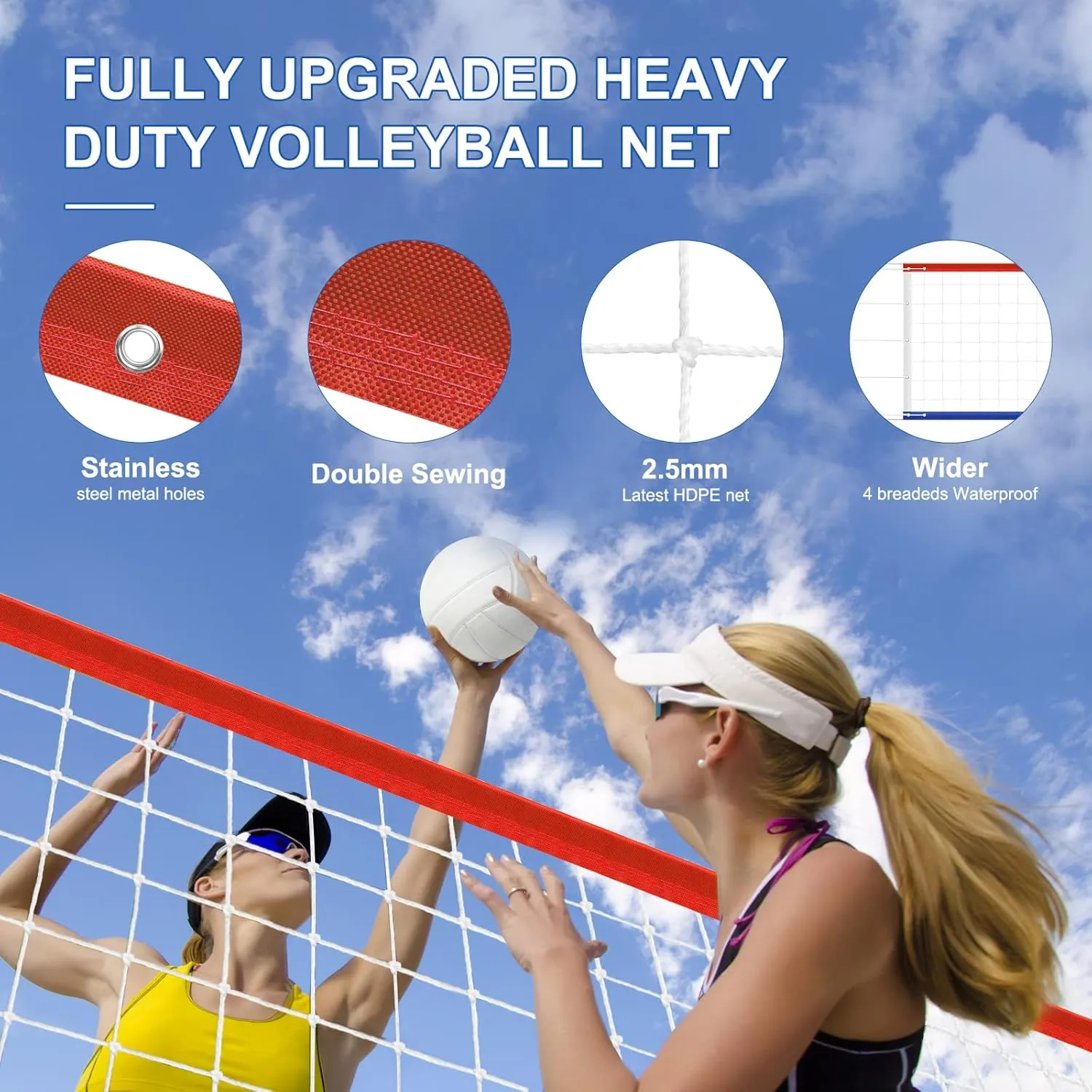 Professional Volleyball net Outdoor Heavy Duty, Lengthened Aircraft Wire Rope, Upgraded Weather Resistance, Thicker Border for Indoor Outdoor Backyard Pool Schoolyard Beach 32x3FT(Net Only)