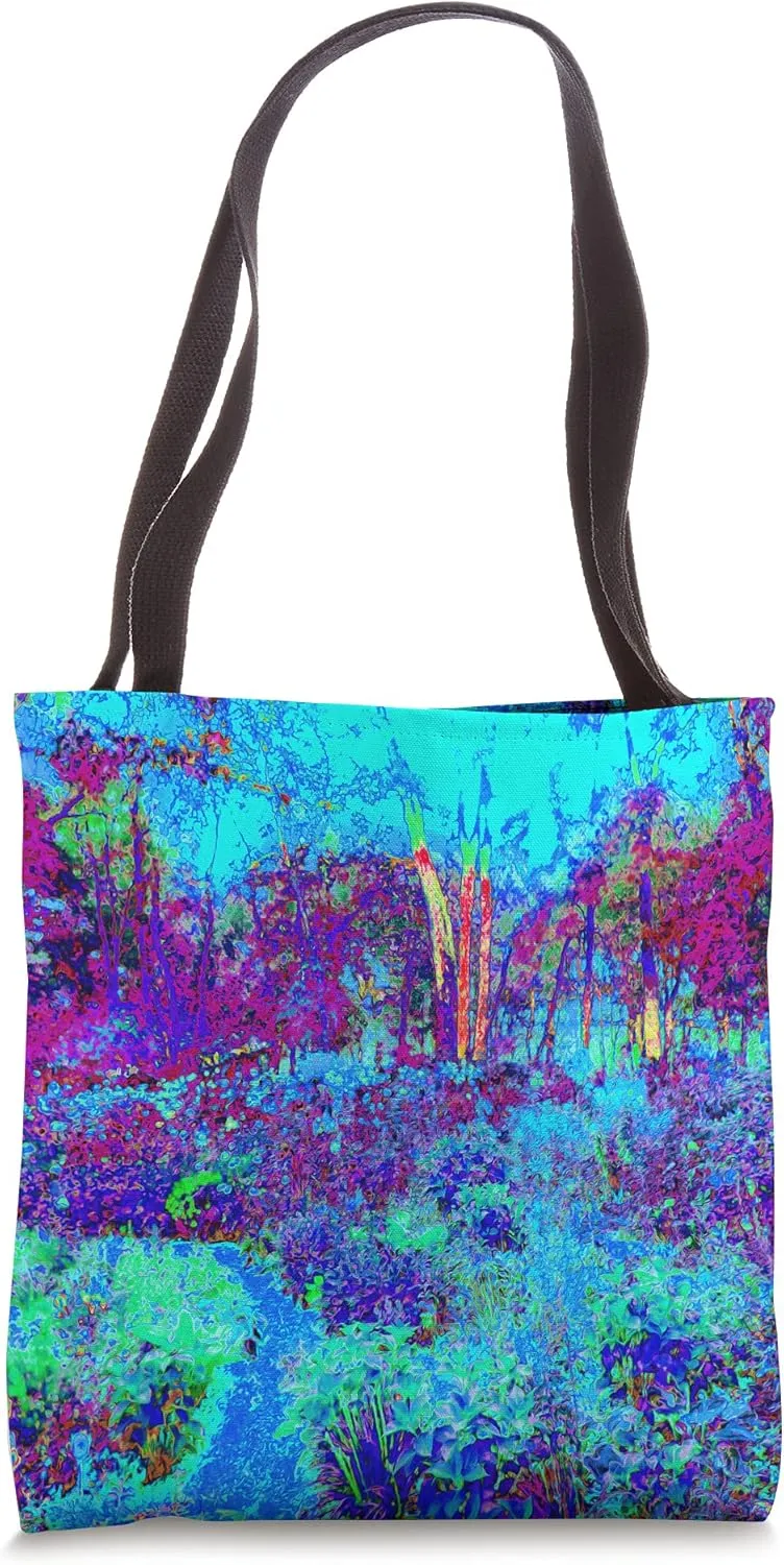 Psychedelic Impressionistic Blue Garden Landscape Painting Tote Bag