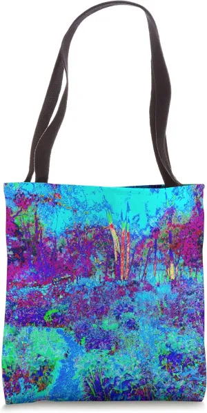 Psychedelic Impressionistic Blue Garden Landscape Painting Tote Bag