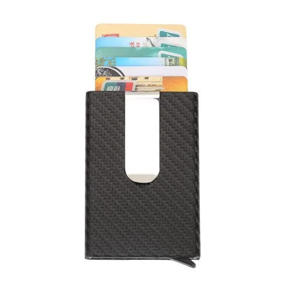PU Carbon Fiber ID Metal Credit Card Wallet