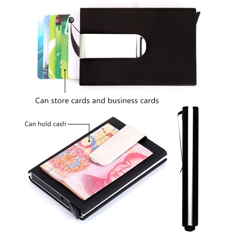 PU Carbon Fiber ID Metal Credit Card Wallet